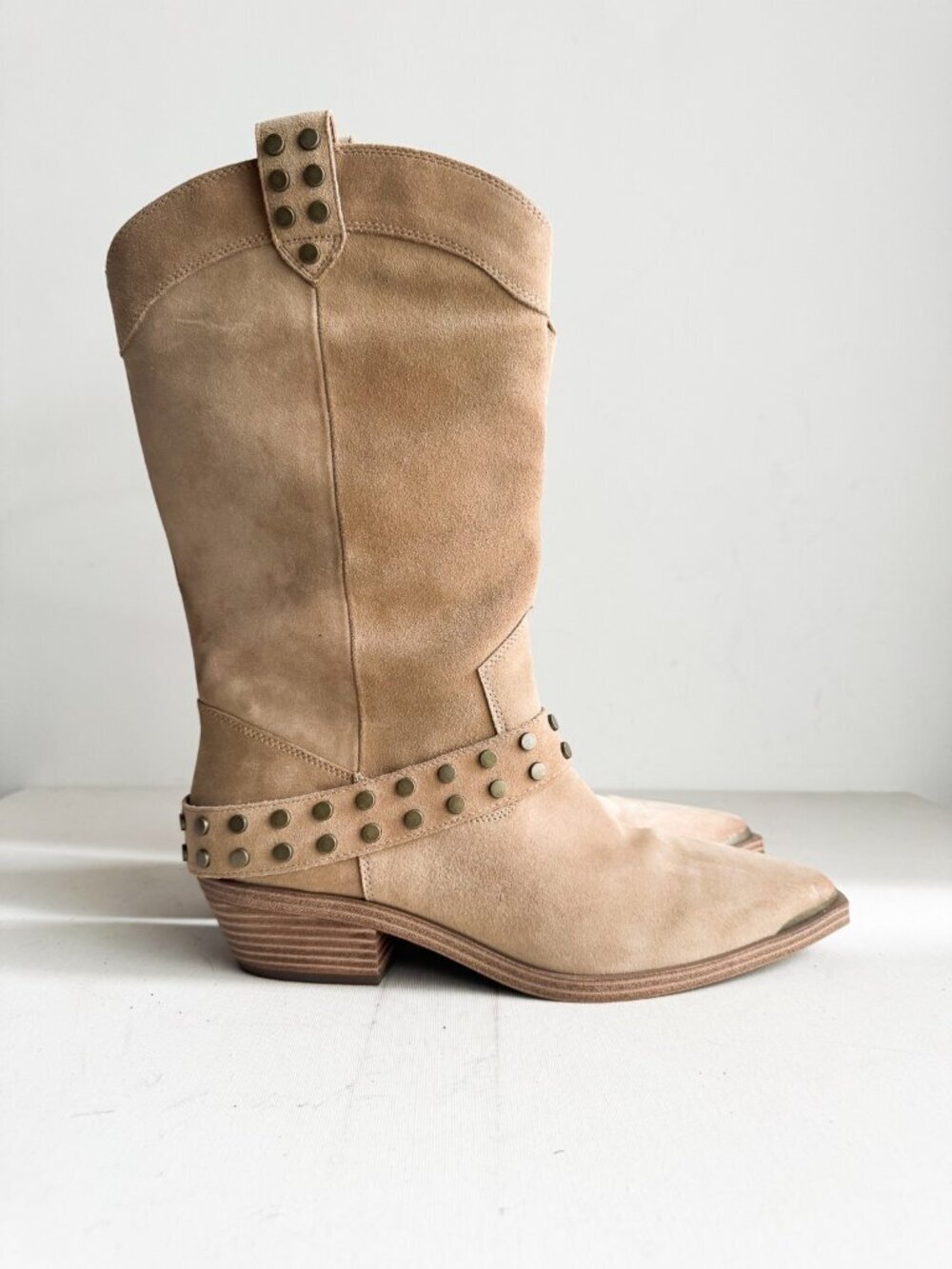 Vince Camuto Merissa Mid Calf Boot Light Beige Suede 11